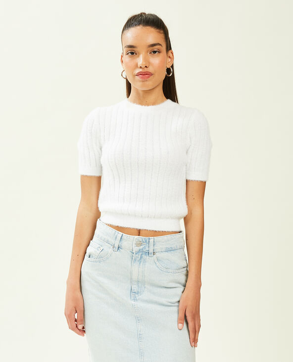 Pull duveteux à manches courtes blanc - Pimkie
