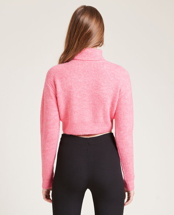 Pull cropped col roulé rose - Pimkie