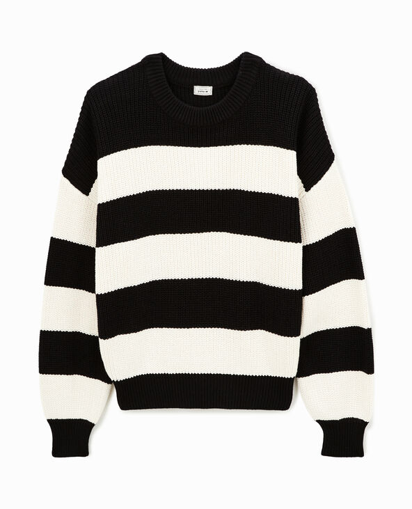 Pull col rond en maille rayée blanc - Pimkie