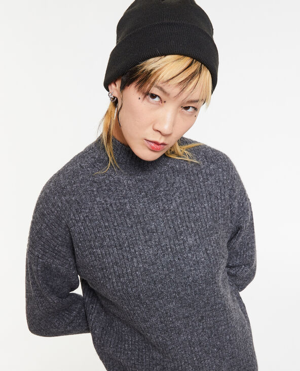 Robe courte en maille avec col montant gris foncé - Pimkie