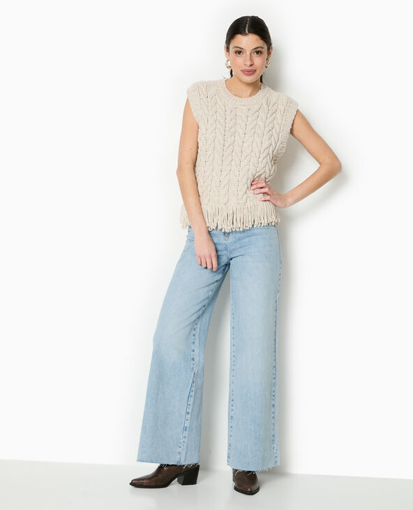 Pull sans manches maille tosadée avec franges blanc - Pimkie