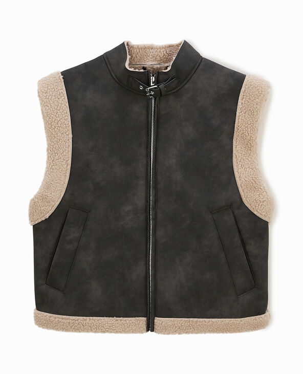 Blouson sans manches effet cuir et sherpa marron - Pimkie