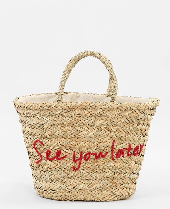 Panier en paille à message taupe - Pimkie