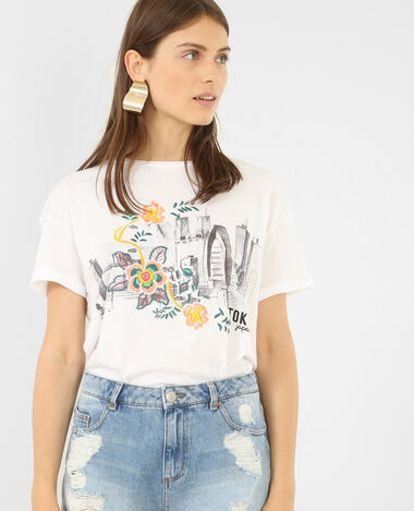 T-shirt manches courtes brodé blanc - Pimkie