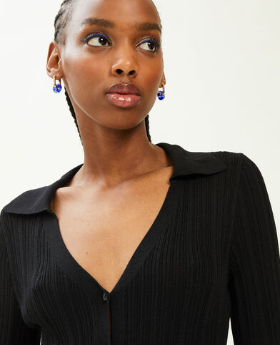 Gilet long en maille côtelée col polo noir - Pimkie