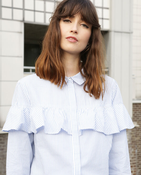 Chemise rayée à volant blanc - Pimkie