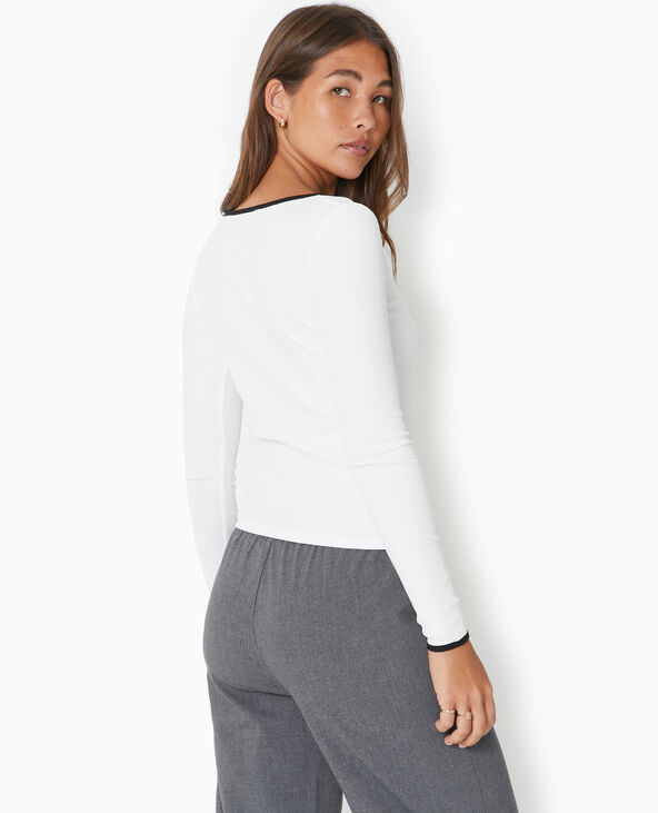 Top en maille côtelée avec biais contrasté blanc - Pimkie