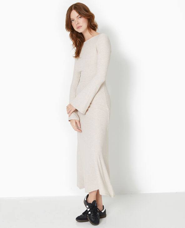 Robe longue évasée en maille côtelée beige - Pimkie