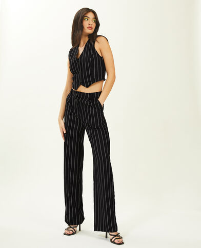 Pantalon droit et large effet lin noir - Pimkie