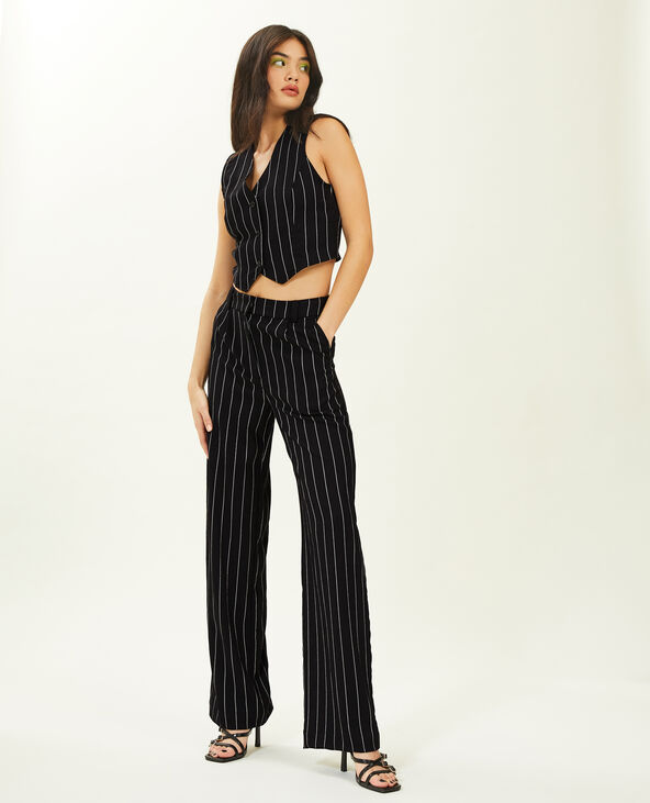 Pantalon droit et large effet lin noir - Pimkie