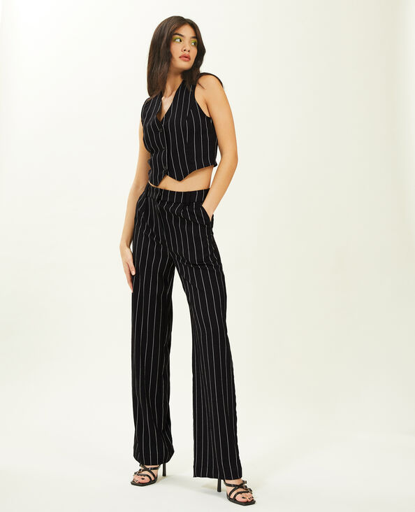 Pantalon droit et large effet lin noir - Pimkie