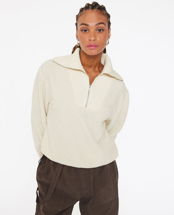 Sweat en sherpa avec col camionneur sable - Pimkie