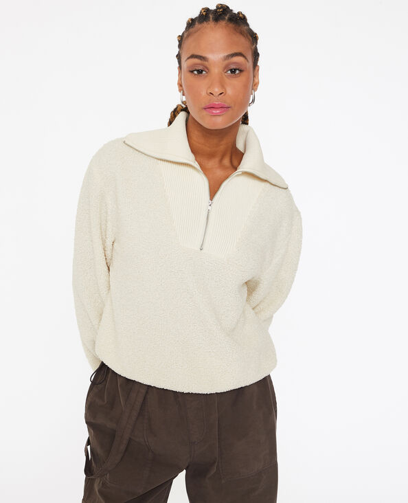 Sweat en sherpa avec col camionneur sable - Pimkie