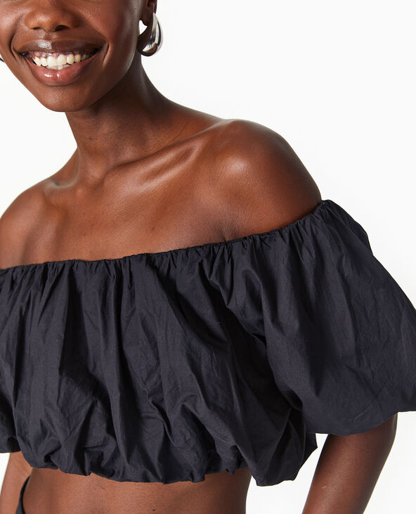 Top court avec encolure Bardot noir - Pimkie