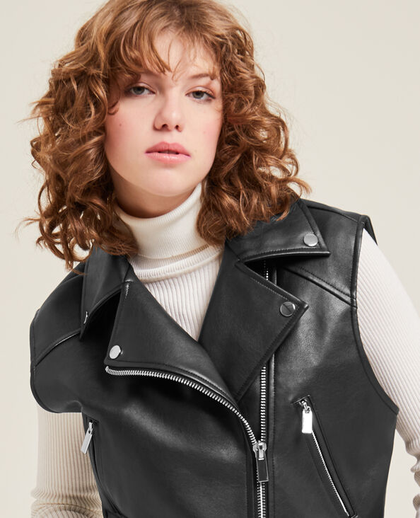 Blouson biker sans manches noir - Pimkie