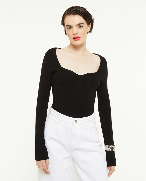 Pull fin encolure cœur noir - Pimkie