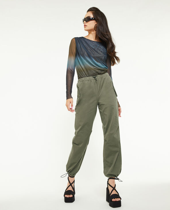 Pantalon parachute bas élastiqués vert kaki - Pimkie