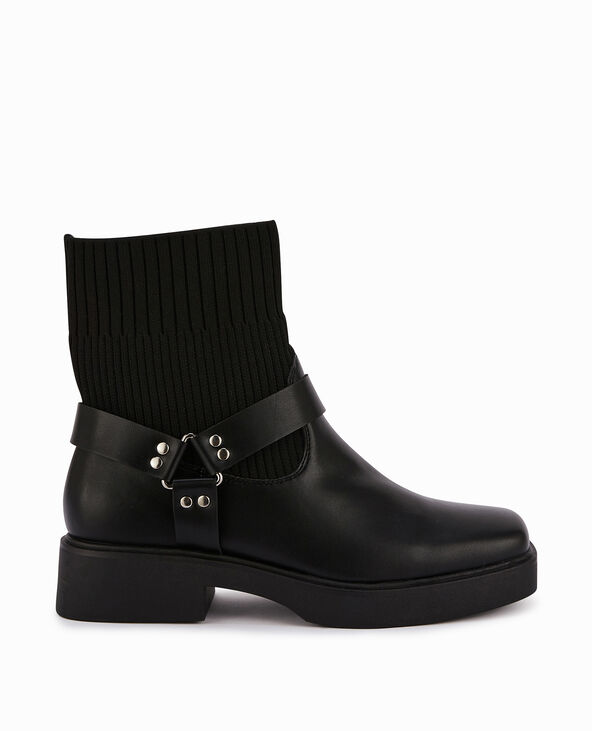 Boots bi-matière bouts carrés noir - Pimkie