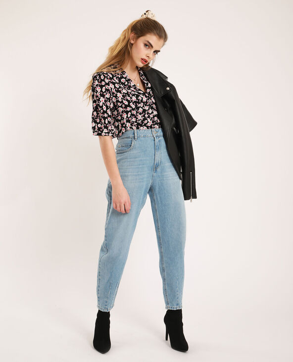 Chemise courte à fleurs noir - Pimkie