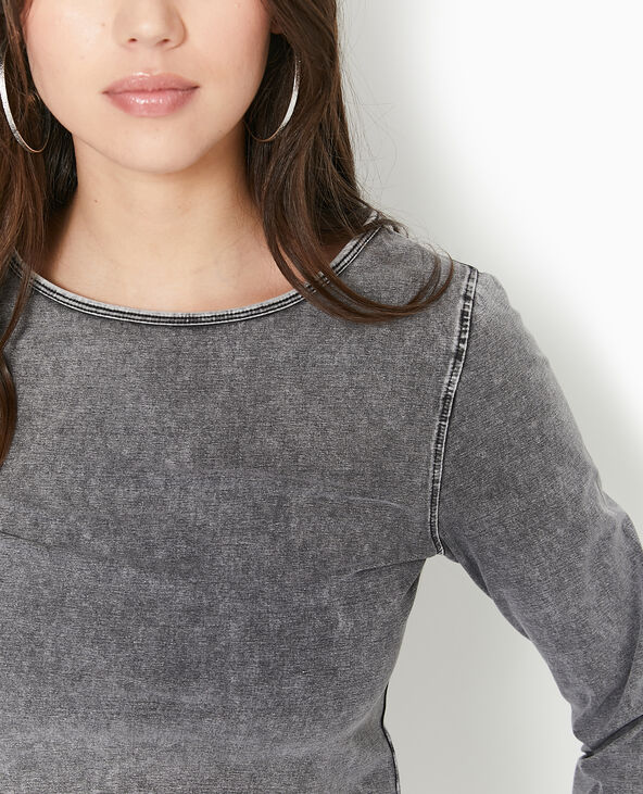 T-shirt manches longues effet délavé gris - Pimkie
