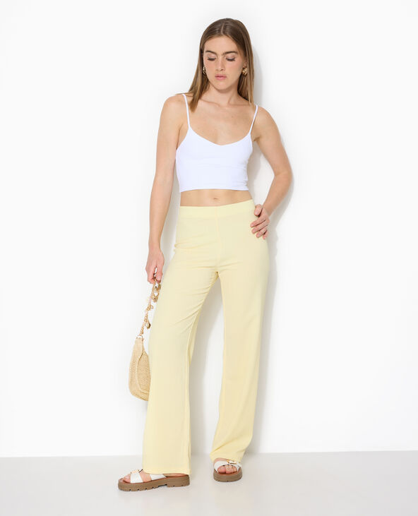 Pantalon large et fluide en tissu effet froissé Jaune pâle - Pimkie