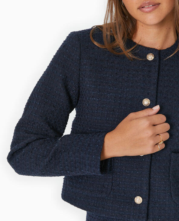 Veste droite en tweed avec boutons dorés bleu marine - Pimkie