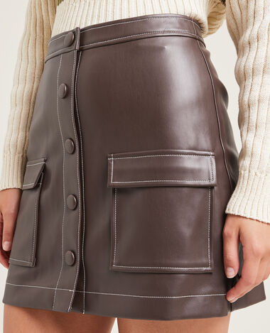 Jupe courte boutonnée en simili cuir taupe - Pimkie