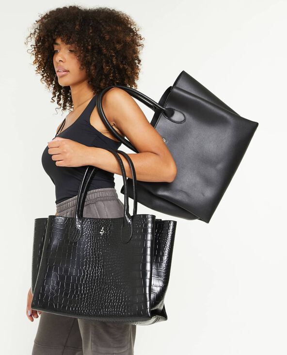 Grand cabas en simili effet croco noir - Pimkie