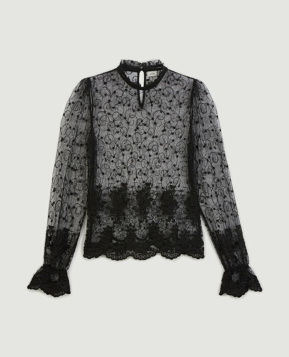Top en tulle brodée noir - Pimkie