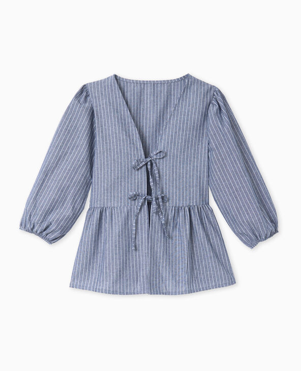 Blouse rayée avec nouettes et manches bouffantes bleu marine - Pimkie
