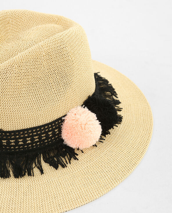 Fedora paille à pompons beige - Pimkie