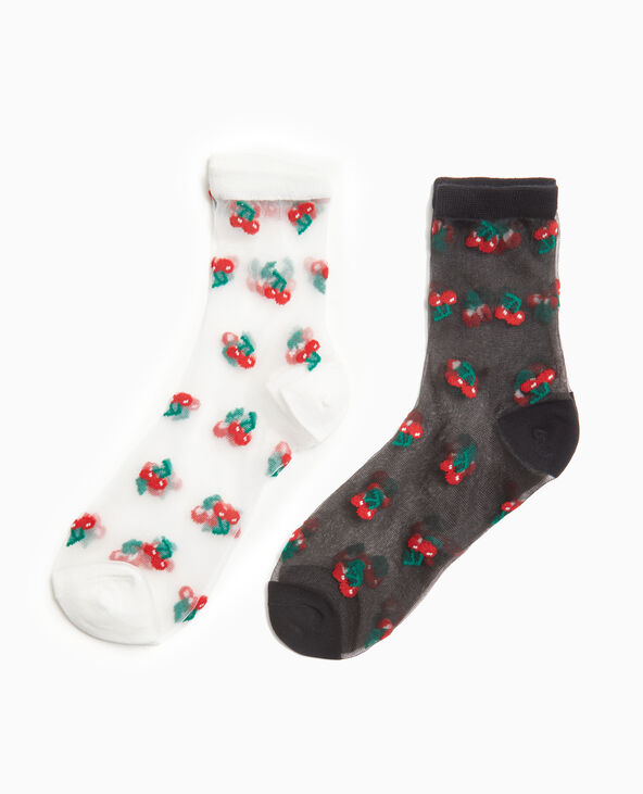 2 paires de chaussettes transparentes avec cerises blanc - Pimkie