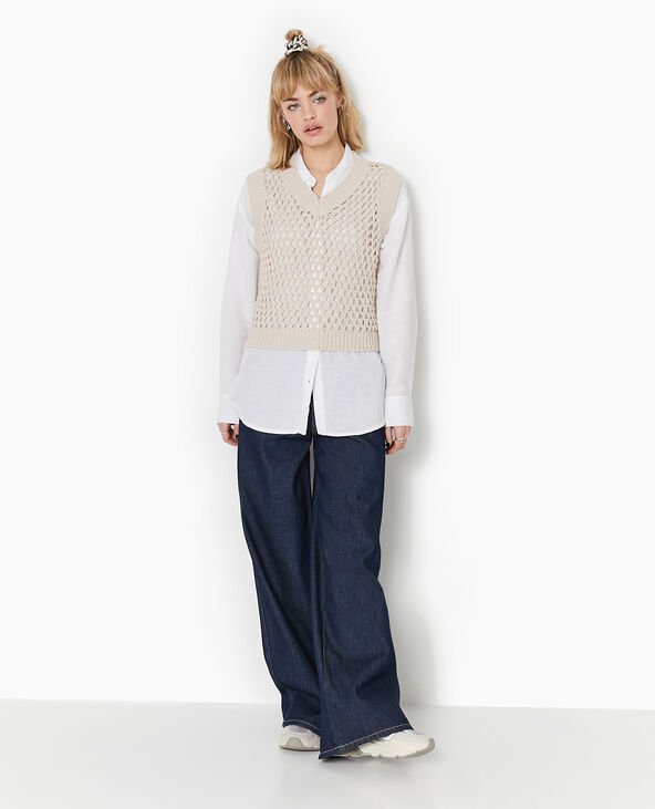Pull sans manches en maille ajourée beige - Pimkie