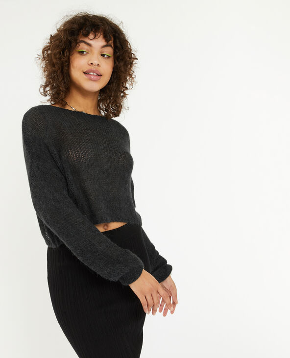 Pull cropped en maille transparente gris foncé - Pimkie