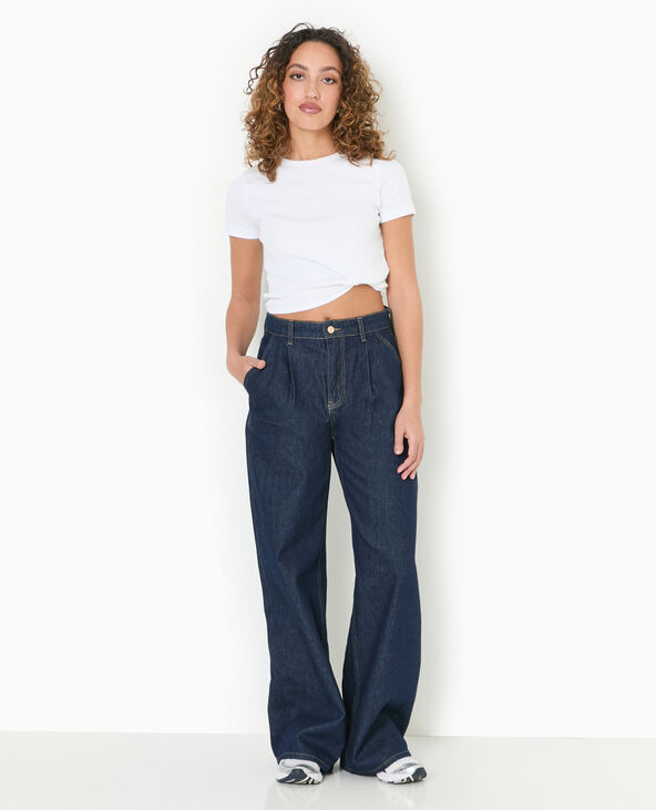 Jean wide taille haute avec pinces bleu - Pimkie