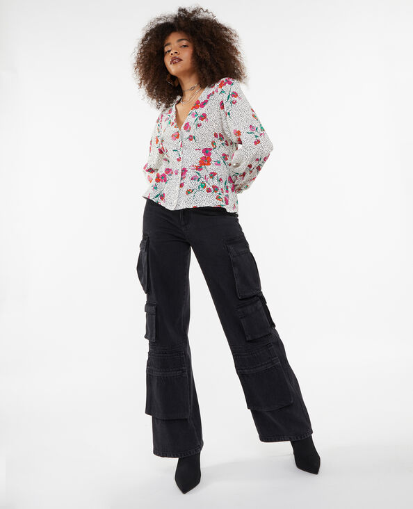 Blouse boutonnée motif cœurs et fleurs blanc - Pimkie