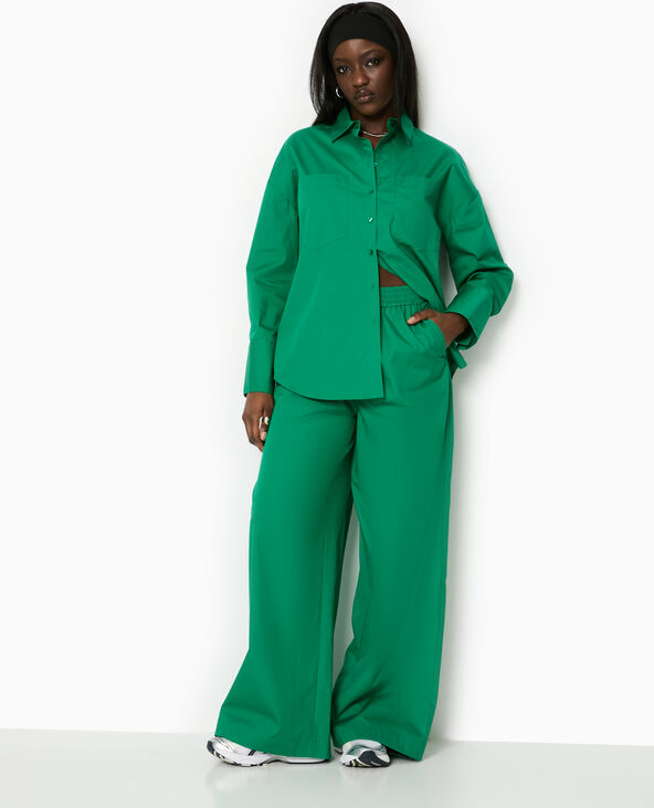 Pantalon large en popeline taille élastiquée vert - Pimkie