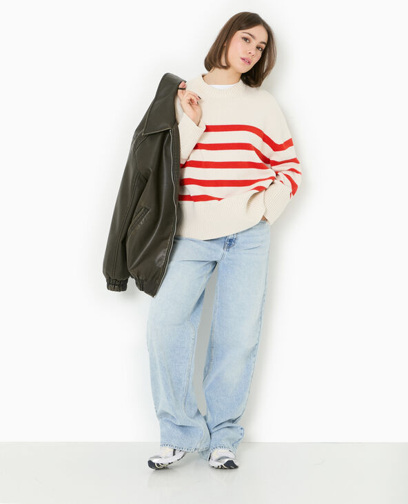 Pull oversize rayé avec grands bord-côtes blanc - Pimkie