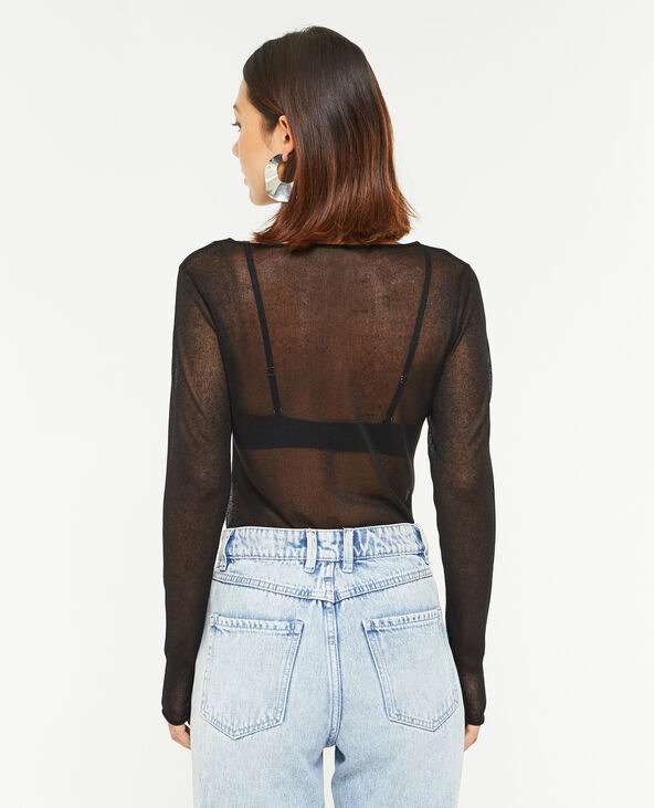 Top manches longues en maille transparente noir - Pimkie
