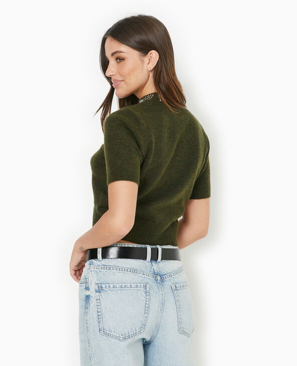 Pull manches courtes avec brillants vert kaki - Pimkie