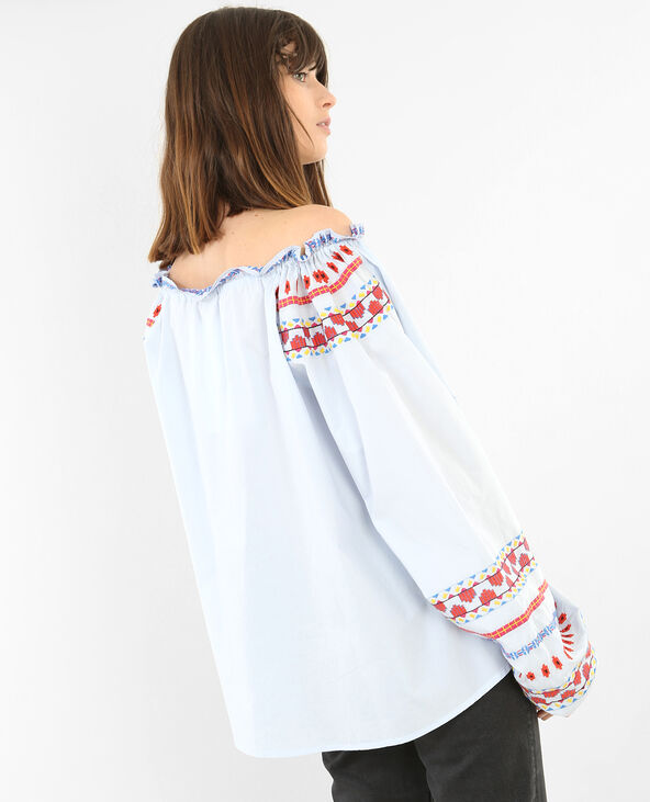 Blouse folk brodée bleu - Pimkie