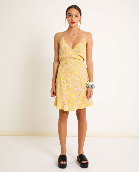 Robe portefeuille à fleurs jaune - Pimkie