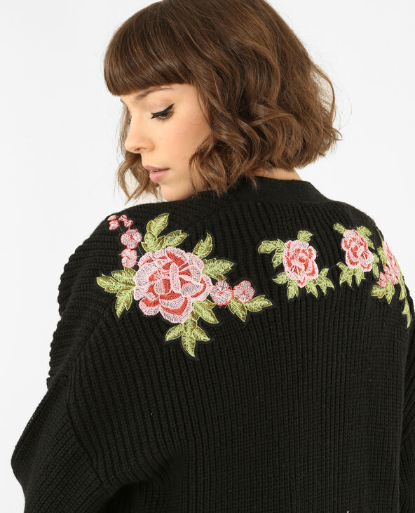 Gilet long brodé noir - Pimkie