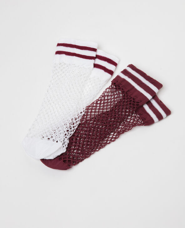 Lot de 2 paires de chaussettes résille bordeaux - Pimkie