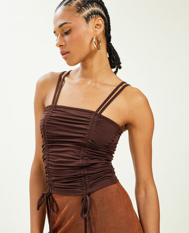Top avec liens coulissés marron - Pimkie