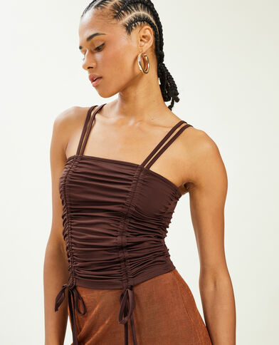 Top avec liens coulissés marron - Pimkie