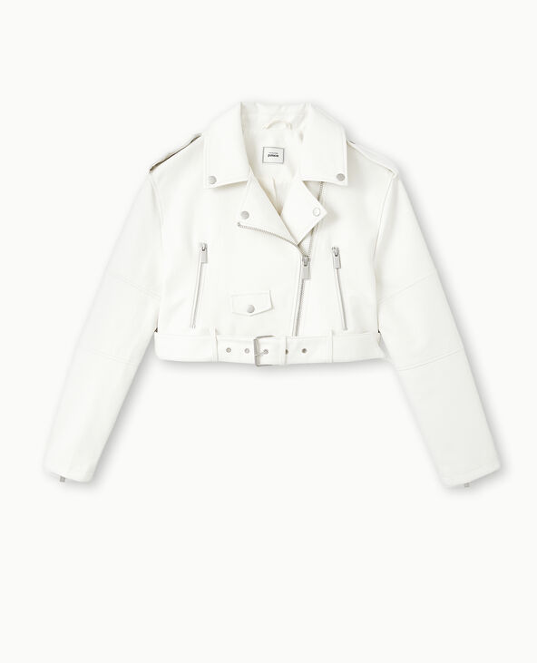 Blouson biker court avec ceinture écru - Pimkie