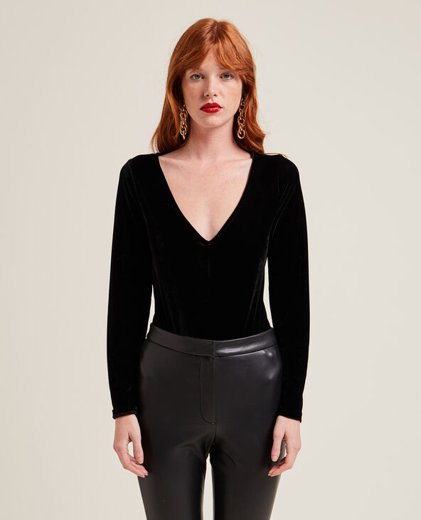 Body manches longues en velours ras noir - Pimkie