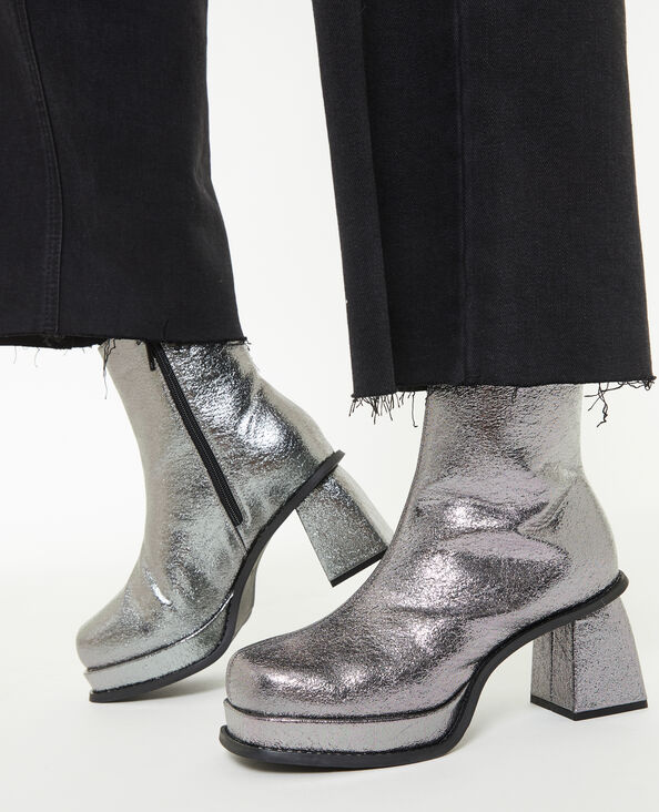 Boots plateformes en tissu argenté - Pimkie