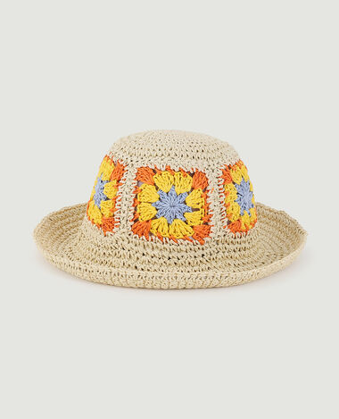 Chapeau en paille avec fleurs sable - Pimkie